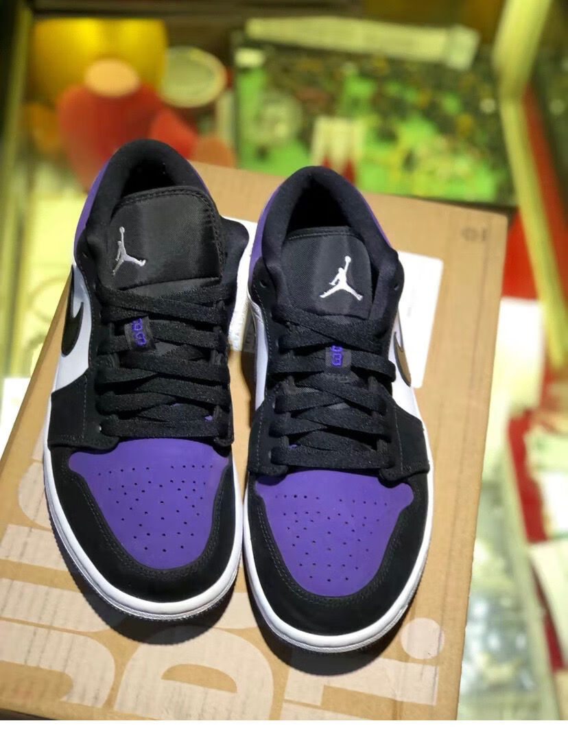 aj乔1低帮黑紫脚趾 休闲男鞋板鞋女校园 运动篮球鞋 紫色 37.