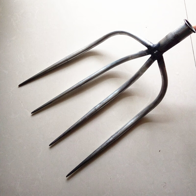 铁叉钢叉清垃圾叉废料叉粗齿大号农具四齿叉大号空心四齿叉12米槐木柄