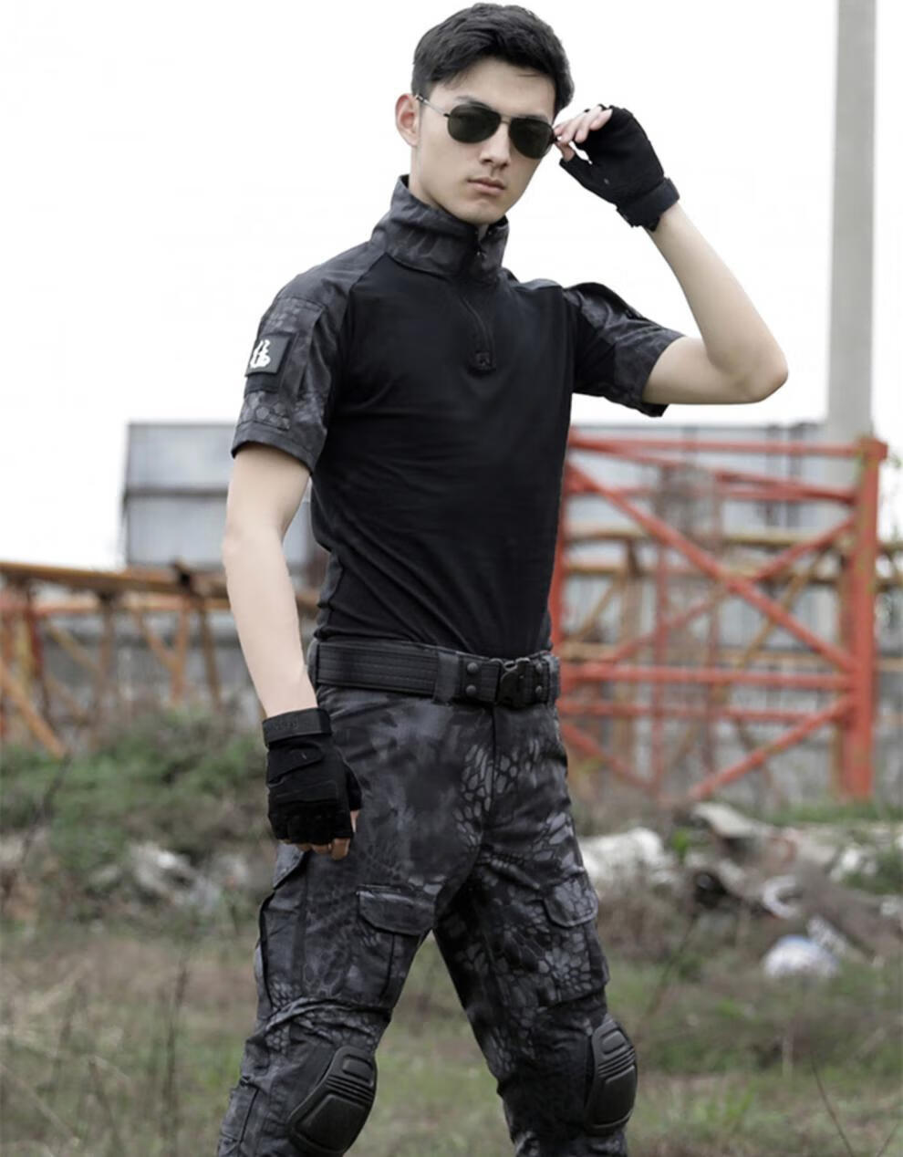 夏季户外cp迷彩服套装男短袖女舒适透气蟒纹薄款修身军迷战术蛙服