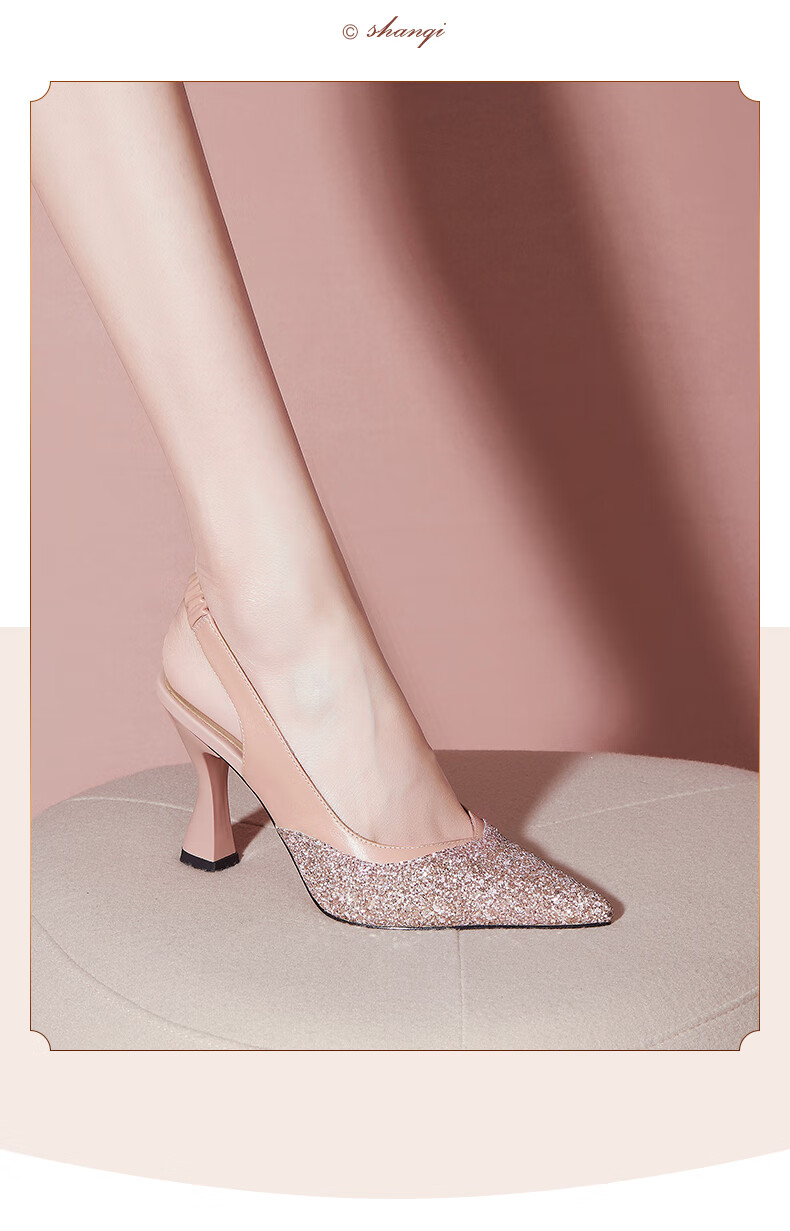 特价捡漏法国jiancheng春季新款时尚高跟鞋包头凉鞋女尖头粗跟百搭单