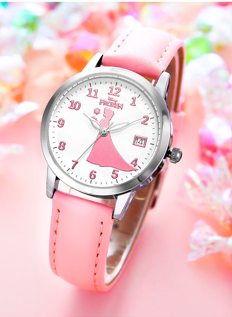 迪士尼儿童手表女孩初中小学生卡通可爱公主夜光防水女童表指针式