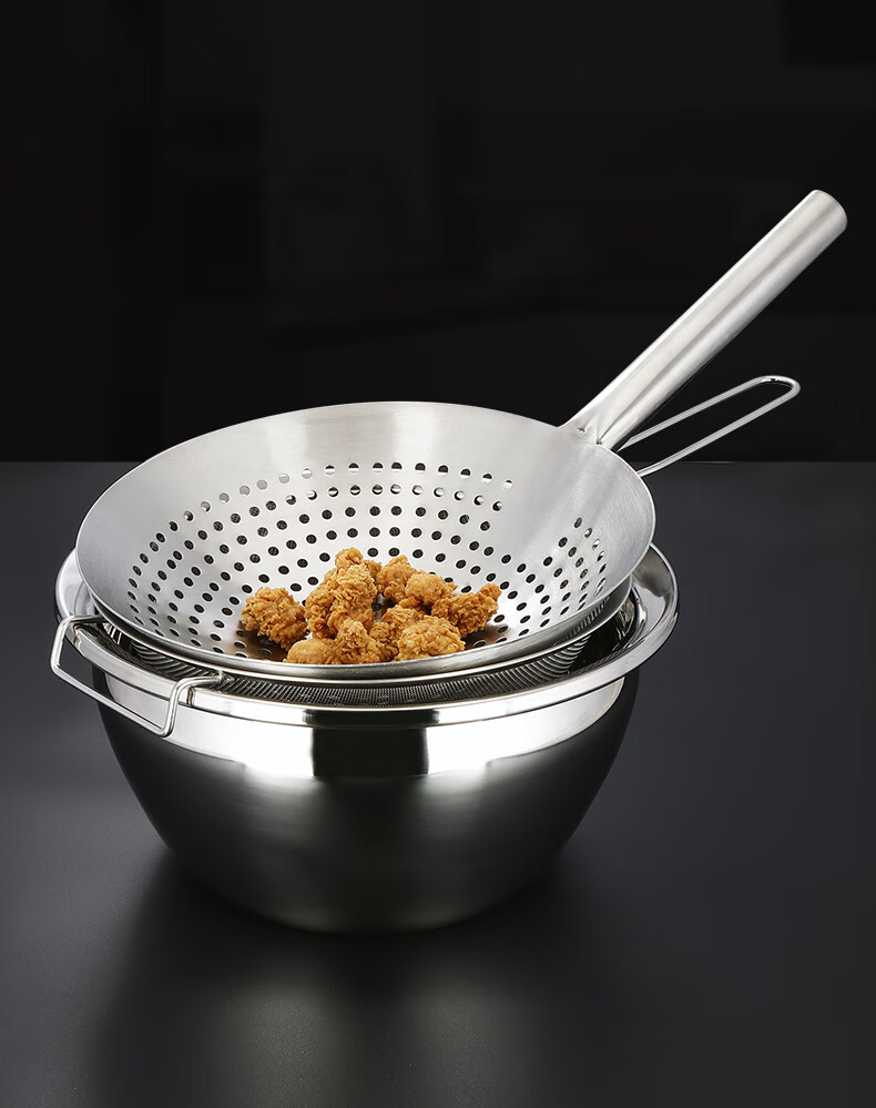 不锈钢油炸大漏勺用厨房筛细大号过油漏网油锅沥油捞勺特厚9寸油盆