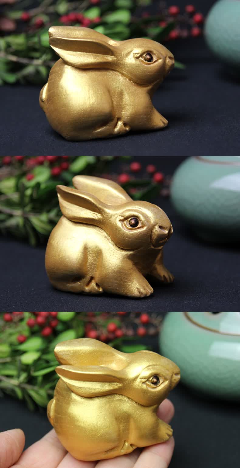 桃木兔子摆件玉兔呈祥十二生肖木雕生肖兔立体摆件 a款中号(8.