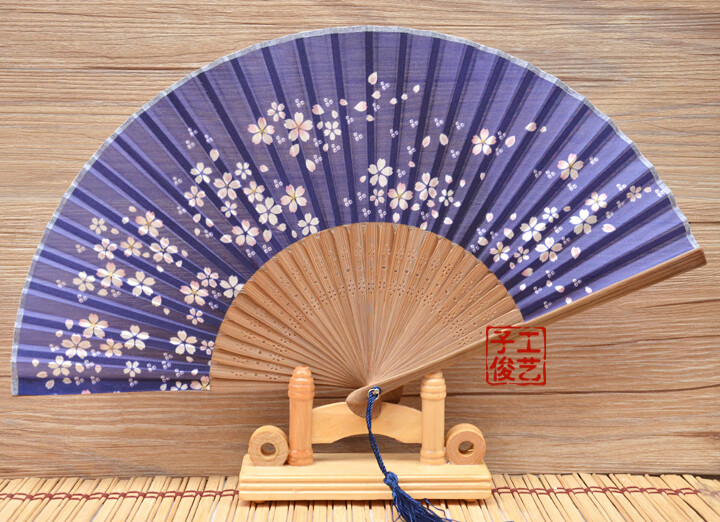 【曲美思】日式和风折扇精美樱花中国风扇子家居装饰摆件女式折扇真丝
