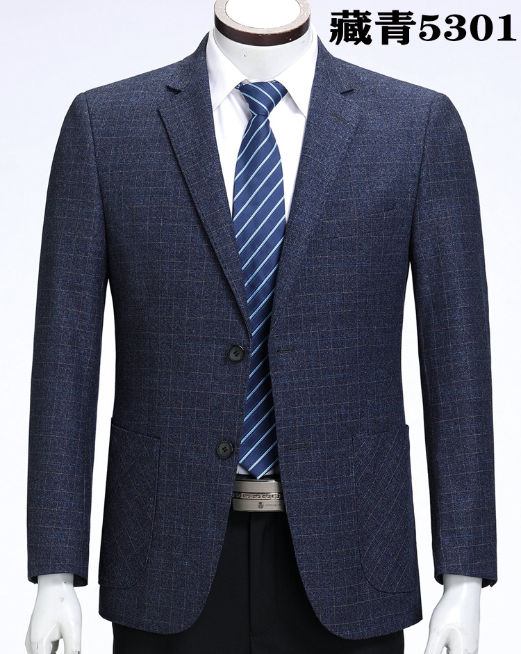 花花公子高档休闲西服男中年大码春秋季羊毛料西装上衣单件外套爸爸装