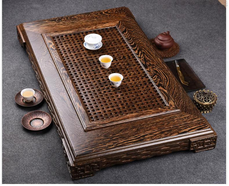 鸡翅木茶盘茶盆茶盘木茶盘抽屉式家用鸡翅实木大号茶台功夫茶具储水