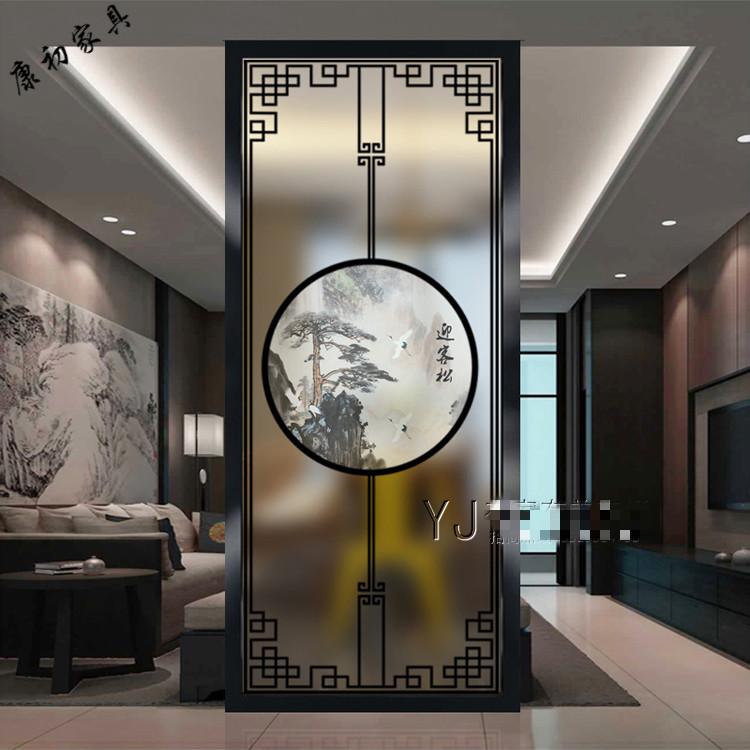 3d艺术玻璃屏风隔断新中式风格玄关过道双面磨砂透光钢化定制花格