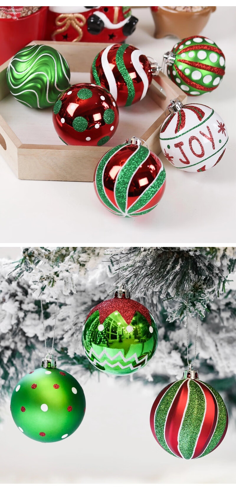 朵芮蜜 8cm圣诞彩绘球盒装树挂件彩球吊饰商场酒店彩球装饰挂件 手绘