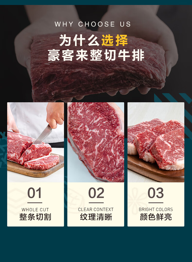 豪客来原肉整切黑椒西冷牛排家庭新鲜儿童10片牛肉牛扒黑胡椒西冷牛排
