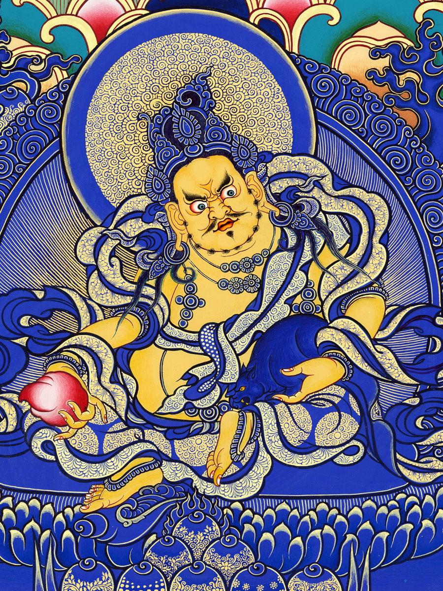 驰露 财宝天王黄财神唐卡藏族西藏热贡手绘复制家居客厅装饰挂画 财宝