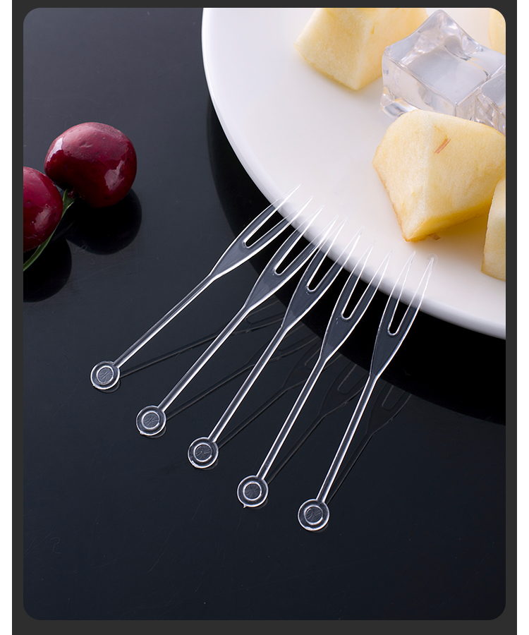 一次性水果叉塑料小叉子透明水果签点心蛋糕叉单独包装果盘叉水晶500