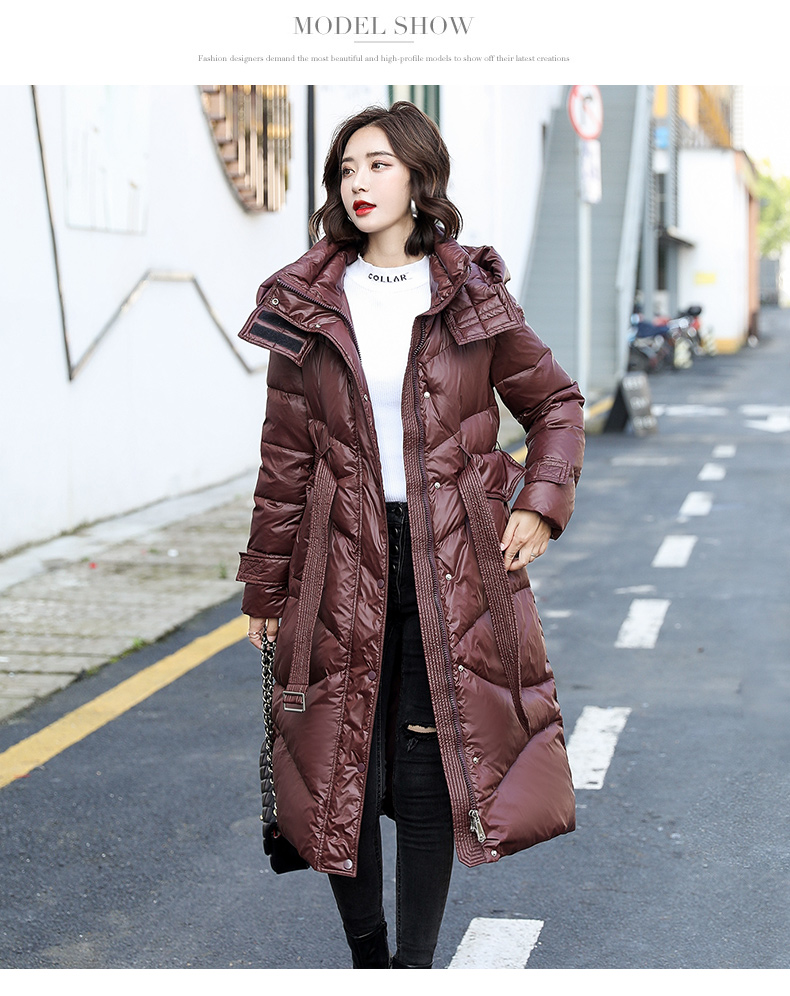 雅鹿羽绒服女士中长款过膝加厚新款修身亮面韩版潮牌外套xz黑色165l