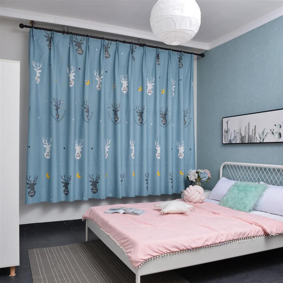 窗帘成品窗帘布卧室客厅宿舍租房窗帘门帘挂钩挂帘落地窗帘 加厚树叶