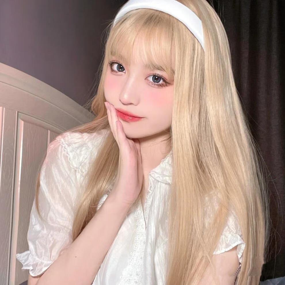 片希浅金色lolita原宿假发女团空气刘海长直发二次元甜美可爱主播jk毛
