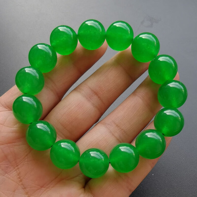 博皓定制【】玉石手链碧玉色祖母绿色圆珠佛珠手串男女款 14mm珠子