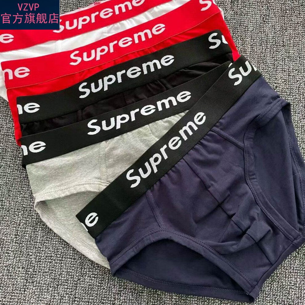 潮牌supreme联名同款3条装潮牌男士三角裤纯棉内裤中腰青年运动三角裤