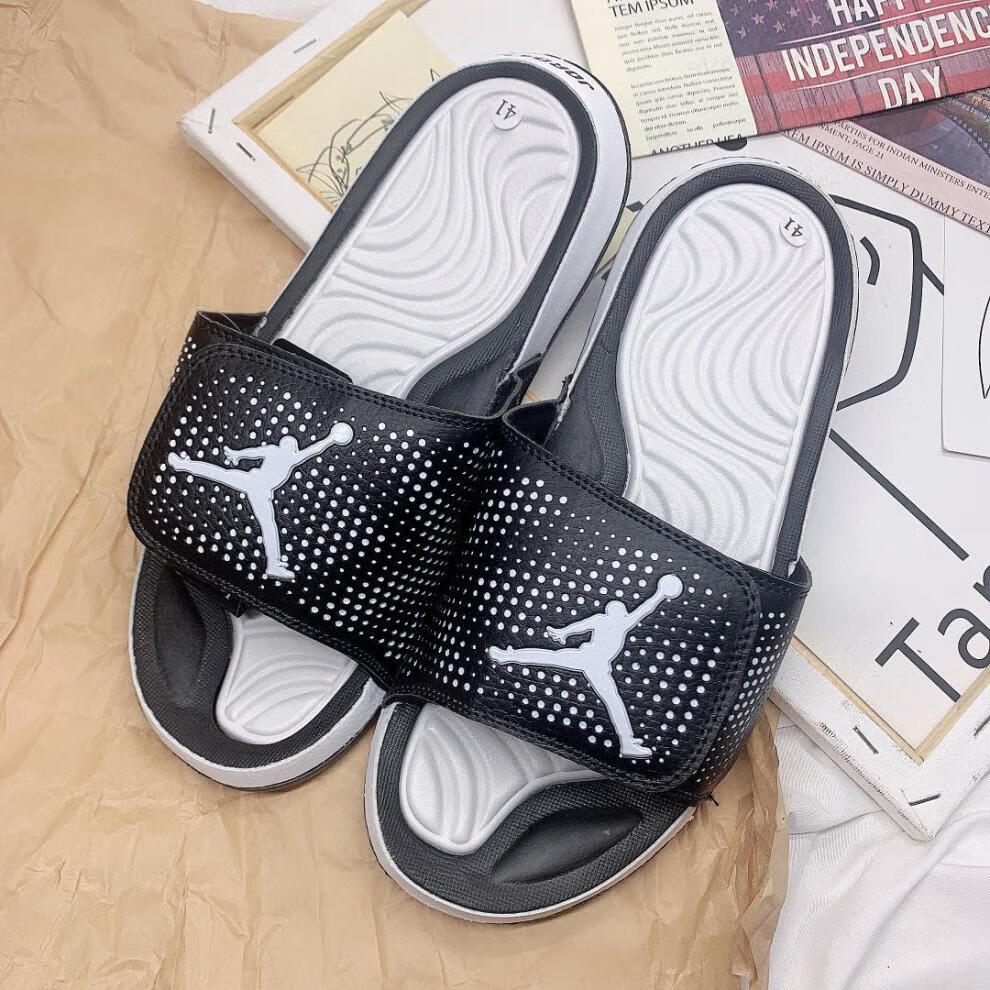 aj飞人魔术贴拖鞋情侣拖鞋夏日男士沙滩鞋女士拖鞋潮人聨名同款 白色