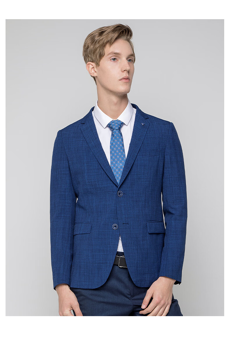 圣得西男士商务休闲西服2020年秋季新款时尚深蓝修身正装职业单西