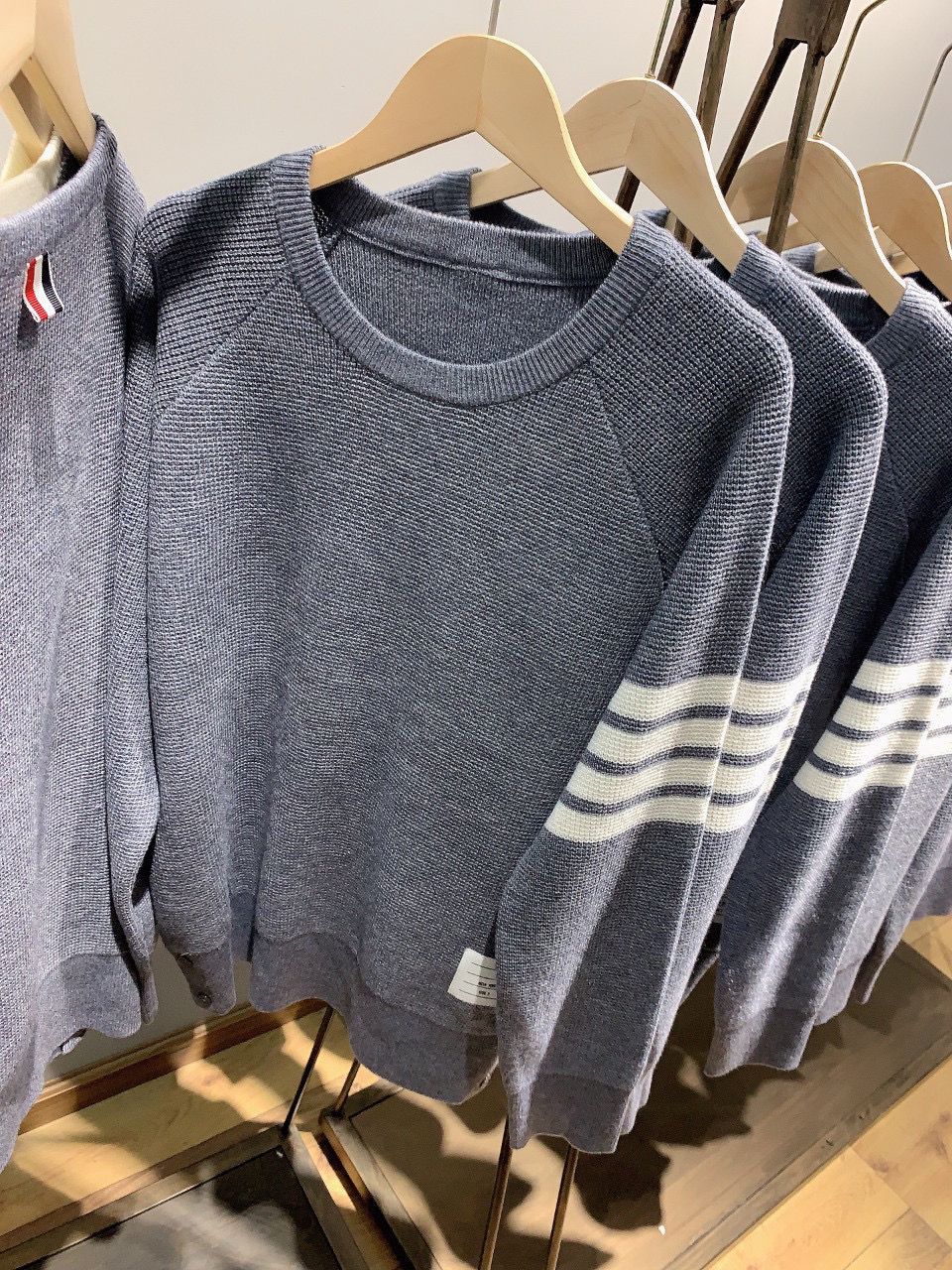 四条杠tb华夫格针织卫衣女情侣休闲套头上衣外套宽松圆领2022秋冬