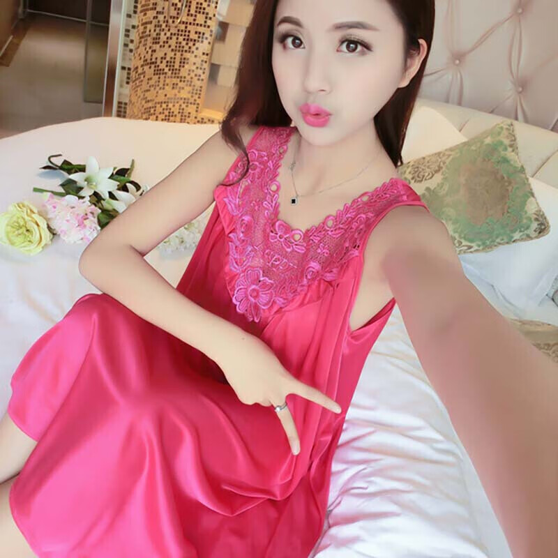 依迪筱睡衣女夏无袖薄款夏大码冰丝无袖背心睡裙冰丝吊带睡裙睡袍性感