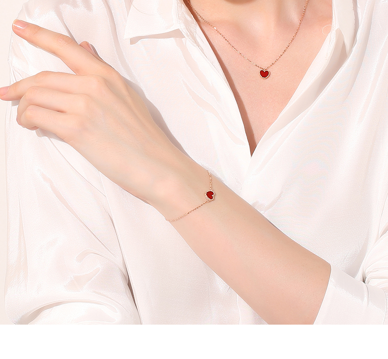 艾素(ansn)小红心18k彩金手链女士玫瑰金心形情侣手饰本命年牛年礼物