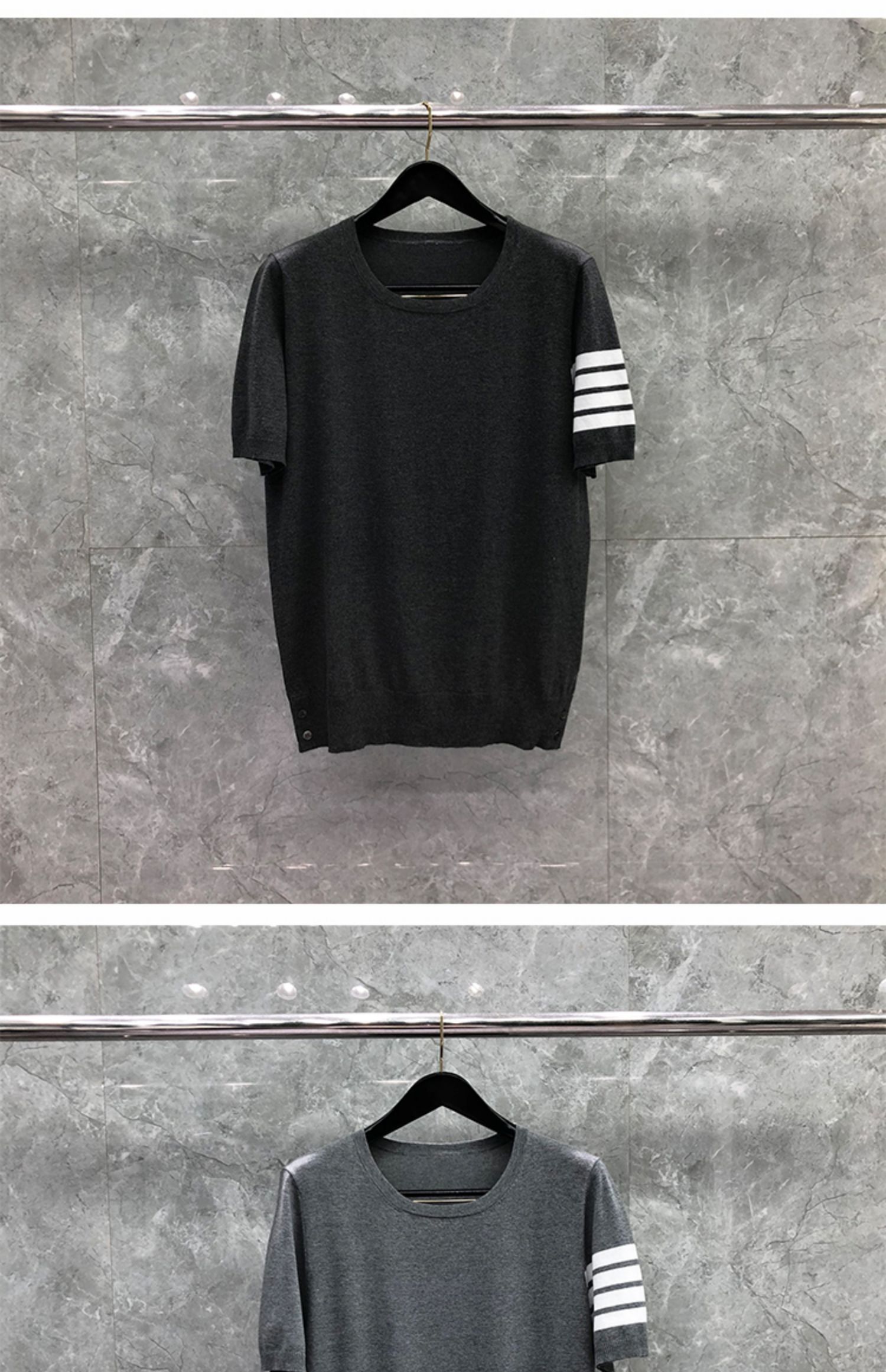 汤姆四条杠四道杠tb精神小伙条纹布朗tb冰丝短袖圆领t恤男女情侣同款