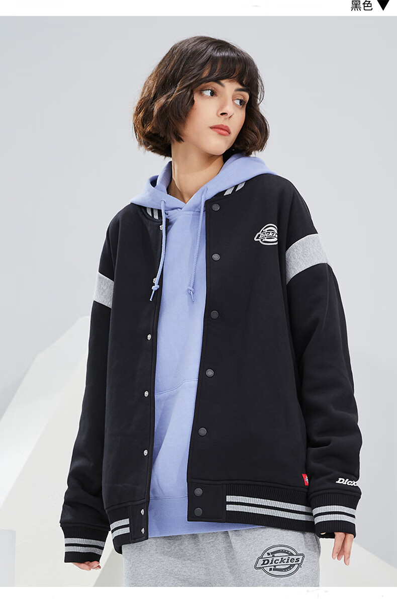 dickies2022春夏新款夹克男圆领宽松棒球衫潮流休闲外套dk010339黑色m