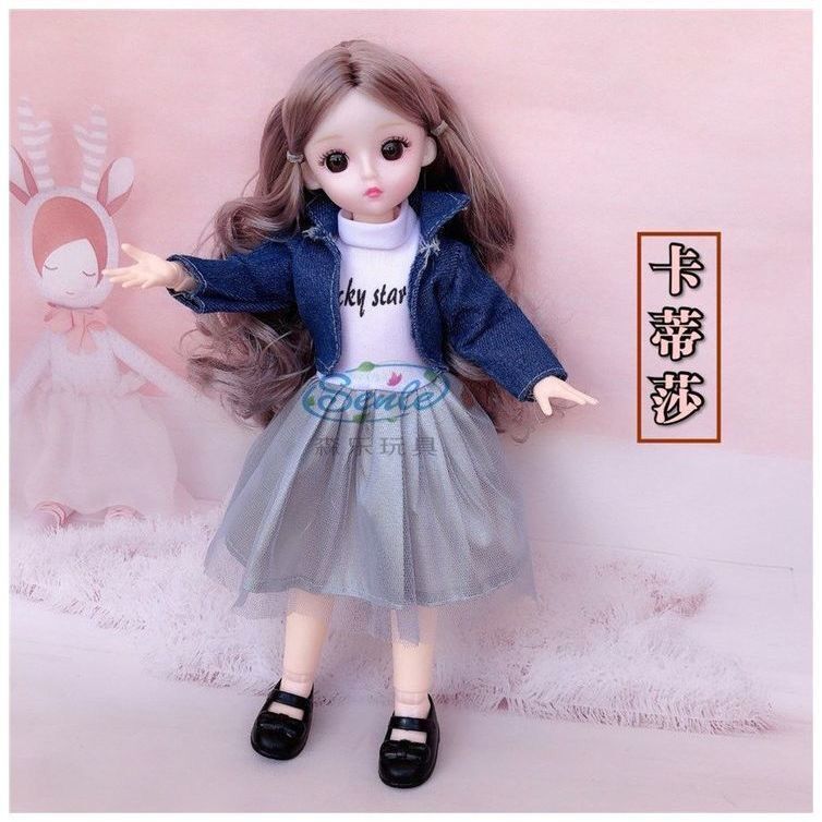 芭比乐加分萌娃30厘米芭比娃娃小公主套装3d眼22关节bjd6分网红女孩
