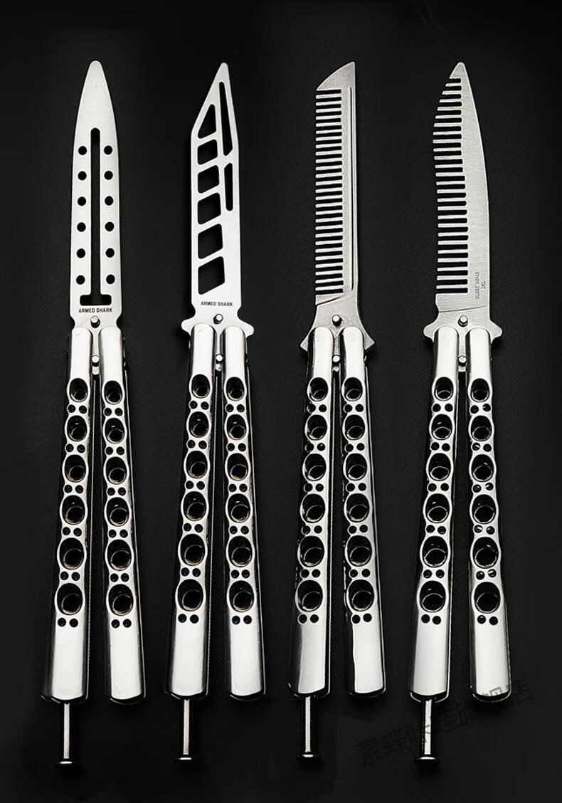 刀 六孔蝴蝶刀未开刃花式练习刀蝴蝶折叠刀甩手刀儿童玩具训练梳子刀