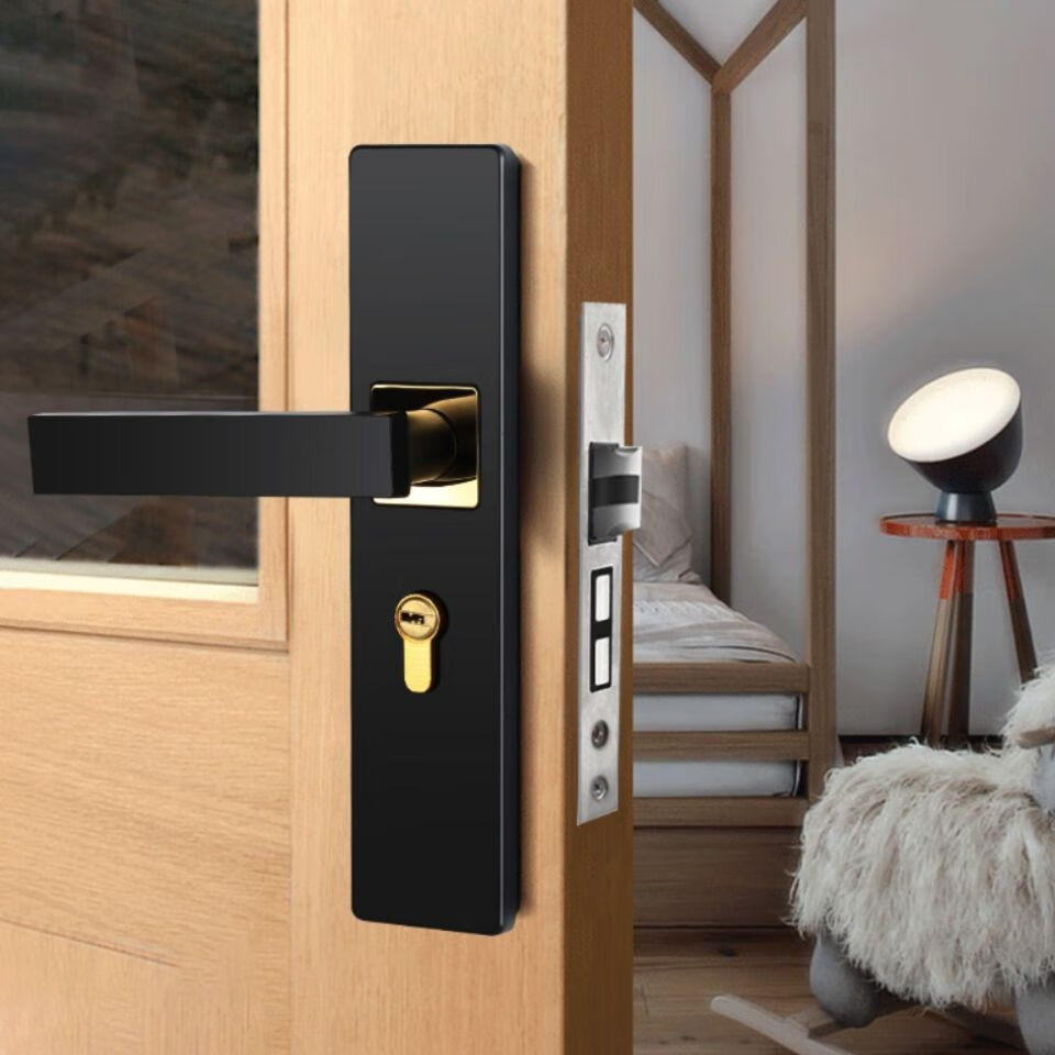卧室锁室内房门锁黑色门锁黑色锁卧室内门锁门锁厂家直销美式锁 黑金