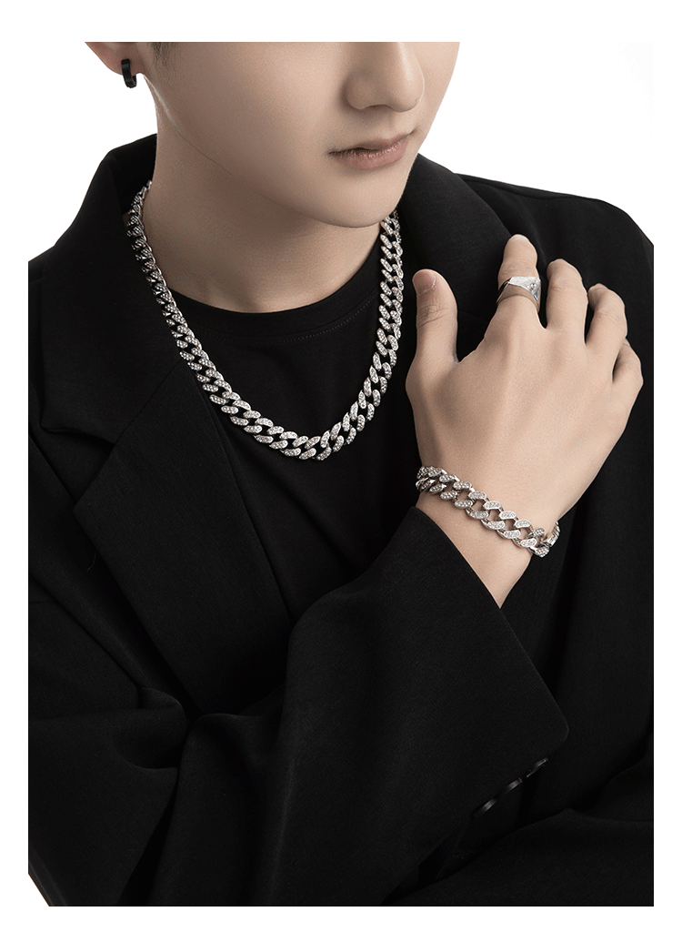 chuhan王嘉尔同款满钻古巴链项链美式hiphop男潮嘻哈男士潮牌百搭镶钻