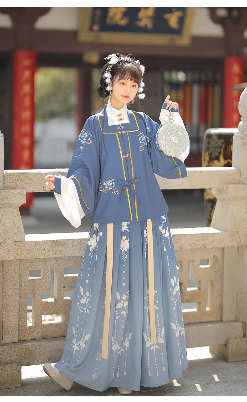 明制汉服女中国风改良齐腰褶裙超仙古装全套秋冬季 冬季加厚套装(四