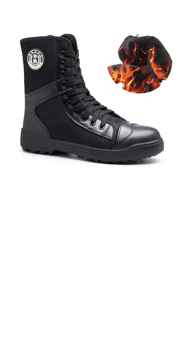 保安靴保安鞋男鞋高帮男靴作训鞋黑色作战靴战训靴子 勤冬季【加绒款