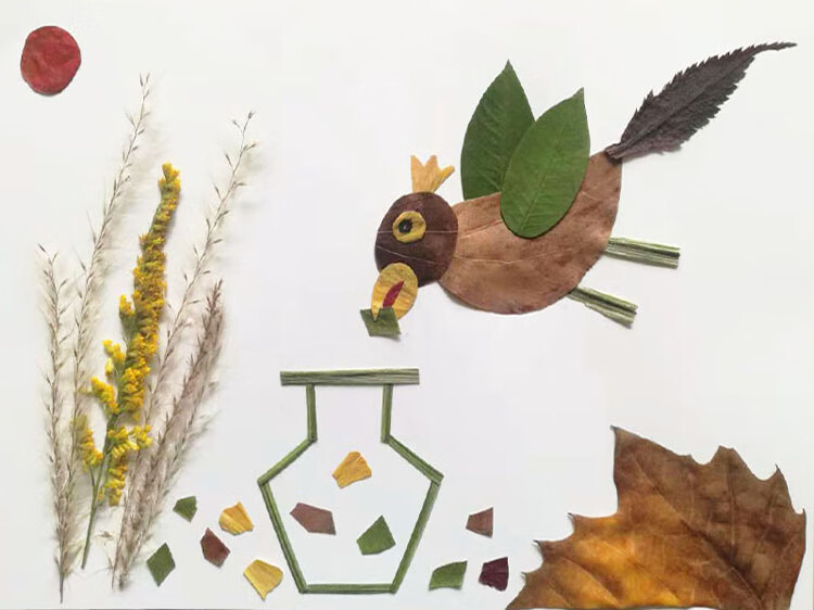 树叶粘贴画成品小学生幼儿园儿童手工diy材料包秋天真植物标本 a4材料