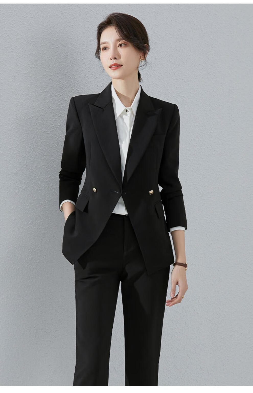 诗璐雅高端职业西装套装女春韩版干练教师面试正装置业顾问工作服藏青