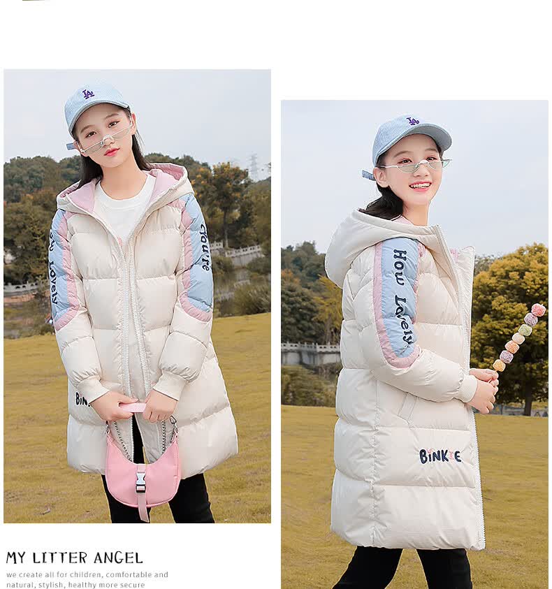 倩苒学生服女中长款真毛领2020冬装新款90白鸭绒高中外套少女韩版