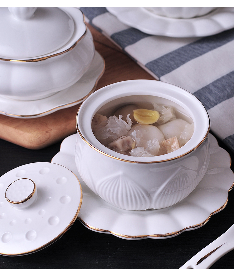 位上汤盅燕窝炖盅碗陶瓷位上汤盅带盖金边商用甜品罐餐厅小号隔水炖汤