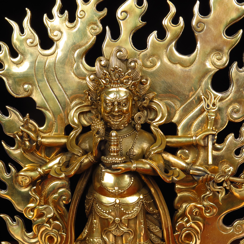臂玛哈嘎拉密宗藏传佛供奉纯铜大黑天财神铜白六臂玛哈嘎拉护法佛像