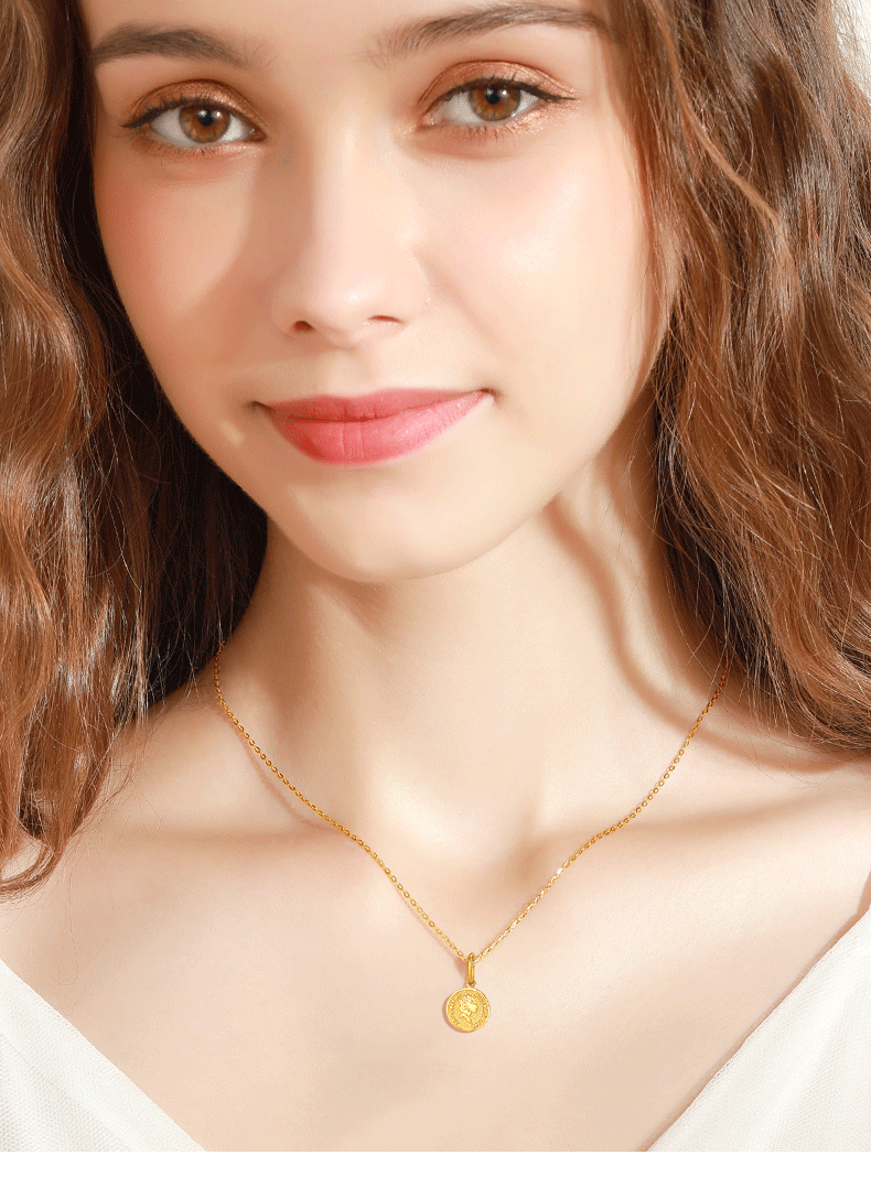 covmasaur轻奢品牌项链女士999女王女神头像吊坠金金小圆牌金币挂坠