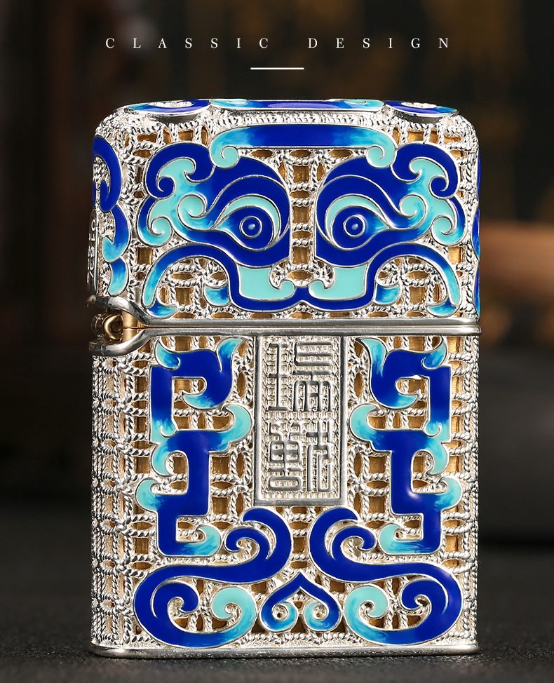 zippo芝宝正版打火机 瑞兽银机花丝镂空珐琅彩限量版防风煤油火机