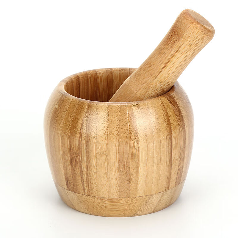 天然竹木蒜臼捣蒜器蒜泥器压蒜器家用蒜臼子捣蒜对窝竹蒜器 单底圆形