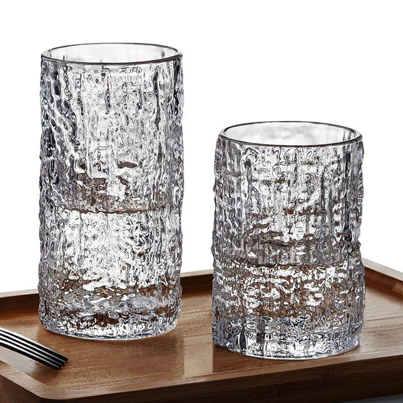 冰裂纹玻璃杯冰裂纹喝水杯树皮纹玻璃杯子ins风啤酒杯网红炫彩大容量
