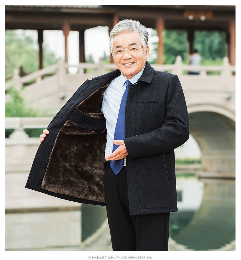 60-70-80岁老爷爷冬装外套男中老年加绒夹克加厚老人冬季毛领衣服 短