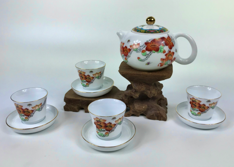 依山锦绣 广彩岭南特色陶瓷杯子工艺品 广州手信礼品 荔枝茶具整套