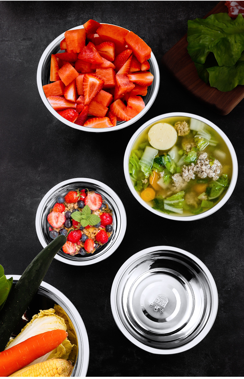 饭盆食品级304不锈钢碗家用吃饭盆食堂商用大号面碗汤盆单个 304 22cm