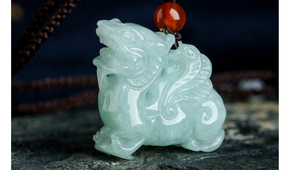 爵立佳媛玉业冰种翡翠a货麒麟吊坠麒麟玉坠小摆件男女款玉吊坠送证书
