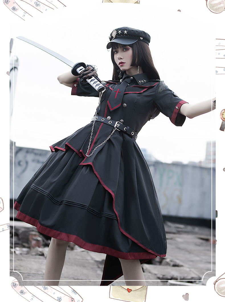 原创lolita裙败者食尘op洛丽塔纯色军lo制服jk全套洋装 op裙 小领带