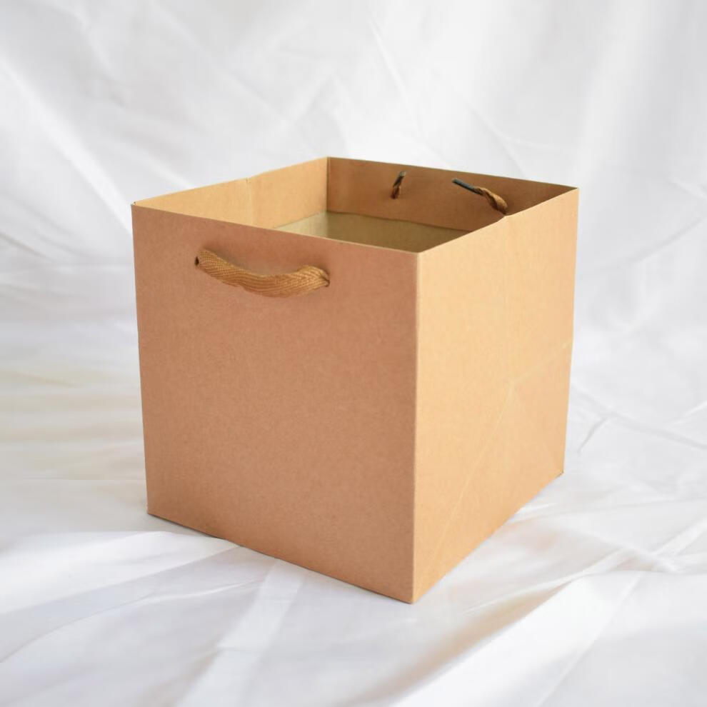 牛皮纸袋正方形手提袋复古牛皮纸袋加硬加厚纯黑色礼品袋大号包装袋子