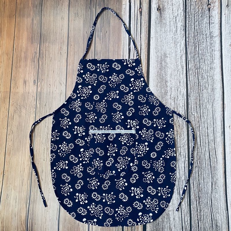 蓝印花布小碎花围裙幼儿园农家乐民族风挂脖围兜采茶围腰2020年秋季