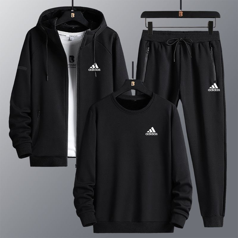 adidas阿迪达斯三叶草电运动套装男士加绒加厚秋冬季休闲纯棉运动服三